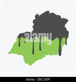 Karte des Südostens Brasiliens, die von Öl befeuert wird. Karte mit getankt mit Gaspumpe. Auf der Karte befindet sich eine Glasreflexion. Brasilianische Region. Konzeptionell. Ölförderung Stock Vektor