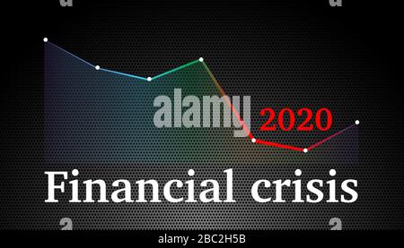 2020 wirtschaftliche Finanzkrisen. Grafik mit roter Kurvengestaltung, die auf die Wirtschaftskrisen hinweist, die 2020 nach dem Coronavirus auftreten werden Stockfoto