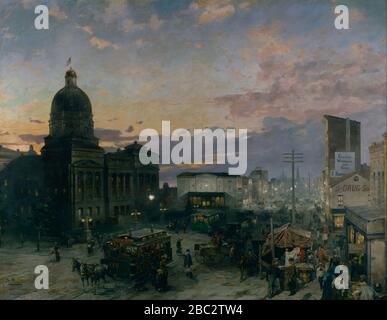 Groll, Theodor - Washington Street, Indianapolis in der Abenddämmerung Stockfoto