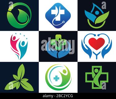 Creative Healthcare, Clinic, Medical, Leaf Natural Logo Konzept Vektor-Grafik Design Stock Vektor