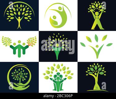 Menschen, Natur, Stammbaum, Health Care Community Logo Design Vektor-Grafik-Element Stock Vektor