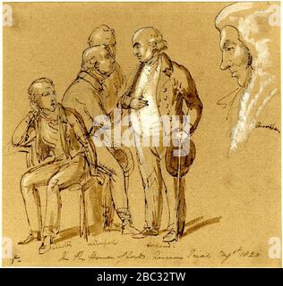 Figurengruppe im Oberhaus, Queen Caroline's Trial, August um 188 von George Hayter. Stockfoto