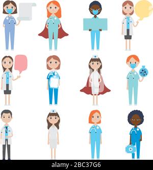Cartoon Doctors Personensymbol über weißem Hintergrund, flachem Stil, Vektorgrafiken Stock Vektor