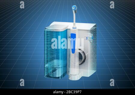 Visualisierung 3D-Cad-Modell von Wasserflosser, Zahn-Mundbewässer. 3D-Rendering Stockfoto