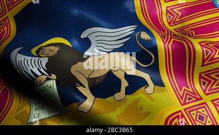 3D-Darstellung einer schwenkenden Flagge Venetiens (Italien) Stockfoto