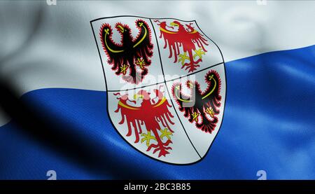 3D-Darstellung einer schwenkenden Flagge des Trentino Alto Adige Sudrol (Italien Land) Stockfoto