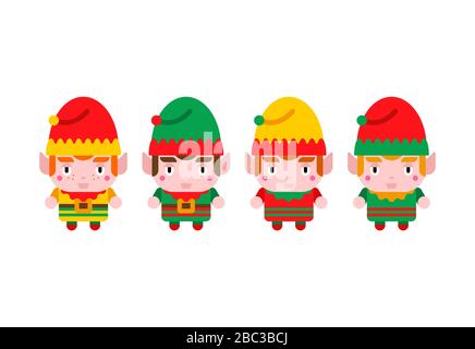 Weihnachtsmann elf Set. Lustiger Weihnachts-Cartoon-Stil. Kinderfigur. Weihnachts-Kinder-Stil. Stock Vektor