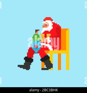Santa und Child Pixel Art. 8 Bit Xmas. Pixelate Neujahr Stock Vektor