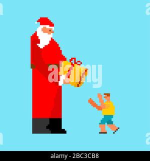 Santa und Child Pixel Art. 8 Bit Xmas. Pixelate Neujahr Stock Vektor