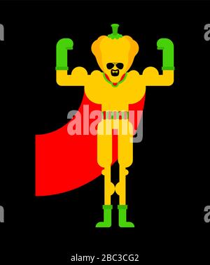 Paprika Superhelden. Super Gemüse in Maske und Regenmantel. Starke Paprika Stock Vektor