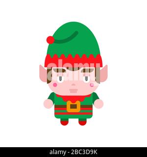 Santa Elf Cute kawaii isoliert. Lustiger Weihnachts-Cartoon-Stil. Kinder-Charakter. Weihnachts-Kinder-Stil. Stock Vektor