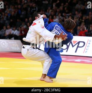 Paris, Frankreich - 9. Februar 2020: Sagi Muki für Israel gegen Sharofiddin Baltabojew für Usbekistan, Männer -81 kg, Viertelfinale (Credit: Mickael Chavet) Stockfoto