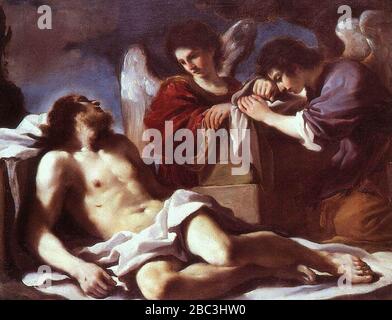 Guercino - Engel weinten über dem toten Christus Stockfoto