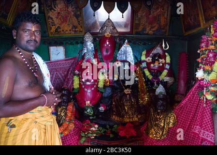 Hindu-Priester im Kalijai-Tempel, Chilika-See, Indien Stockfoto