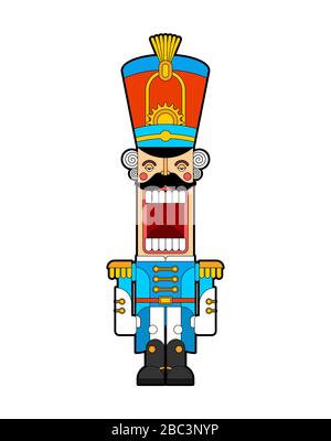 Nussknacker Retro-Soldat. Holz-Guardsman. Hussar Spielzeug. Vektorgrafiken Stock Vektor