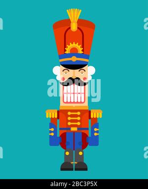 Nussknacker Retro-Soldat. Holz-Guardsman. Hussar Spielzeug. Vektorgrafiken Stock Vektor