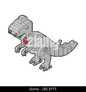 Roboter Dinosaur Pixel Art. Eisen Dino Monster 8 Bit. Mechanisches T-rex Tier-Raubtier-Pixelat. Stock Vektor