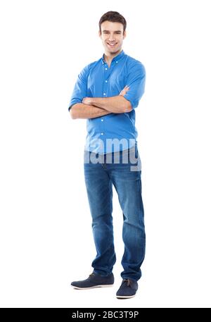 Mann über weißem Hintergrund Stockfoto