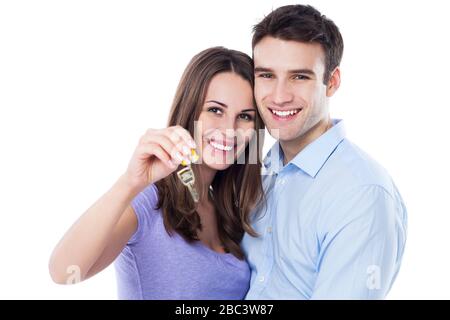 Junges Paar über weißem Hintergrund Stockfoto