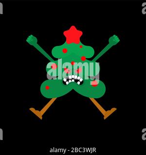 Verärgerter Weihnachtsbaum. Verrückte Weihnachten und Neujahrs-Vektorgrafiken Stock Vektor