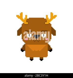 Santa Deer Pixel Art. 8 Bit Xmas. Pixelate Neujahr Stock Vektor