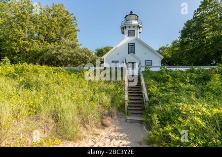 Das Lichthaus auf der Old Mission Peninsula in Michigan Stockfoto