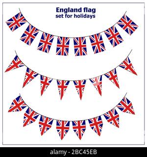 Helles Set mit Flaggen von England für Ferien. Hintergrund des Happy England Day. Illustration mit transparentem Hintergrund. Stockfoto