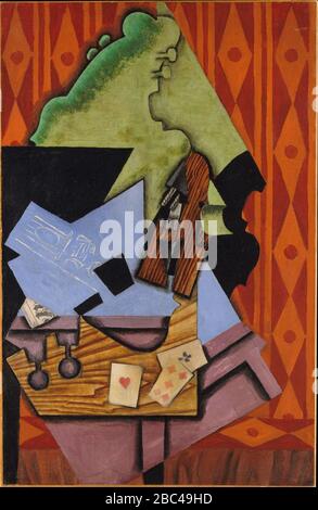 Juan Gris - Violine und Spielkarten auf einem Tisch. Stockfoto