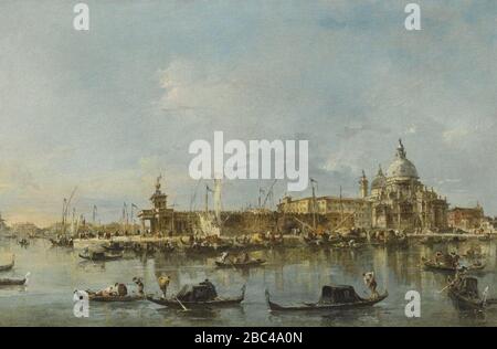 Venedig, Blick auf den Eingang zum Canal Grande mit der Kirche Santa Maria Della Salute und der Punta Della Dogana von Francesco Guardi. Stockfoto