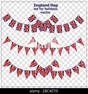 Helles Set mit Flaggen von England für Ferien. Hintergrund des Happy England Day. Vektorgrafiken mit transparentem Hintergrund. Stock Vektor