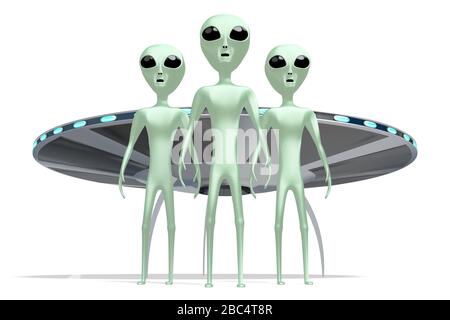 Aliens/Außerirdische und Raumschiff - 3D-Rendering Stockfoto