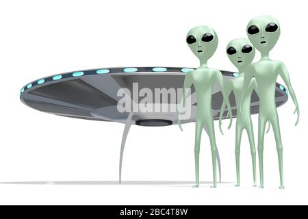 Aliens/Außerirdische und Raumschiff - 3D-Rendering Stockfoto