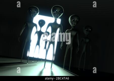 Aliens/Außerirdische, Tür mit Licht - 3D-Rendering Stockfoto