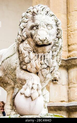 Florenz Statue auf der Piazza della signoria, die italienische florentiner Renaissance: löwen für die Verteidigung der Freiheit und der republik Stockfoto