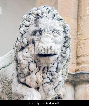 Florenz Statue auf der Piazza della signoria, die italienische florentiner Renaissance: löwen für die Verteidigung der Freiheit und der republik Stockfoto