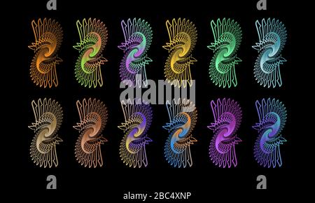 Zwölf Arten von abstraktem Sea Horse Designs in zwölf verschiedenen Farben. Dieses Design kann als Hintergrund oder Schmuck für Banner usw. verwendet werden Stockfoto