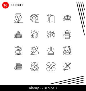 16 User Interface Outline Paket mit modernen Zeichen und Symbolen für WHETIEOHEUS, Urlaub, Standort, gefüllte, ballon editierbare Vector Design-Elemente Stock Vektor
