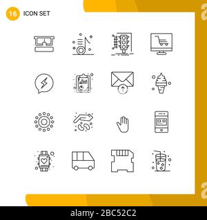 16 Universal Outline Zeichen Symbole für Start, Produkt, Song, Entwicklung, Smart Editable Vector Design Elemente Stock Vektor
