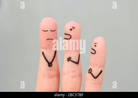 Finger Kunst der Familie während der Streit. Konzept der Frau ruft auf Mann. Stockfoto