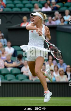 Dänemarks Caroline Wozniacki im Einsatz gegen Österreichs Tamra Paszek Stockfoto