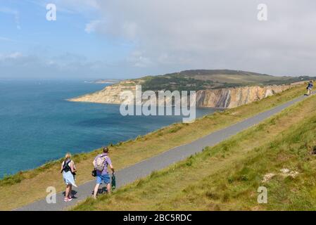 Blick über den Alum Bay von der alten Batterie Stockfoto