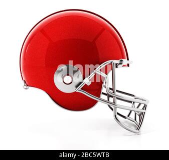 Roter Fußballhelm isoliert auf weißem Hintergrund. 3D-Abbildung. Stockfoto