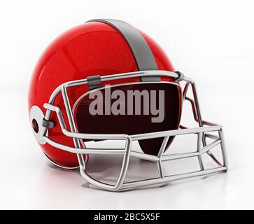 Roter Fußballhelm isoliert auf weißem Hintergrund. 3D-Abbildung. Stockfoto