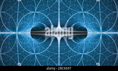 Blau leuchtende 4-dimensionale Objekte im Raum, computergenerierter abstrakter Hintergrund, 3D-Rendering Stockfoto