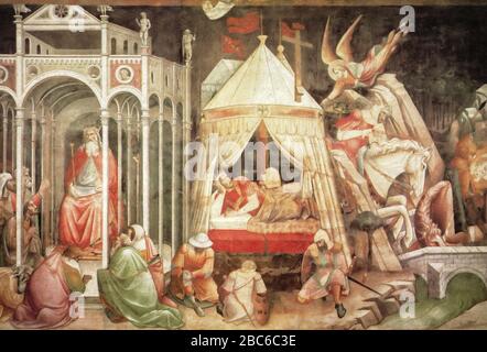 Italien Toskana Florenz - Santa Croce Basilica - die Anbetung von Crosoe, der Traum von Heraclius, das Duell von Heraclius, Fresko zwischen 1388 und 1392 Stockfoto