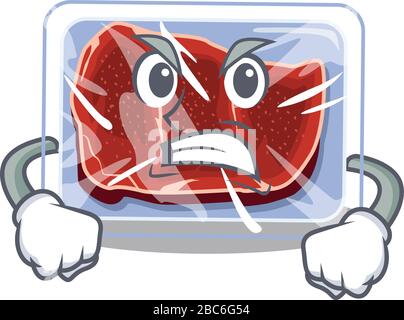 Mascot Design Konzept von gefrorenem Rindfleisch mit wütenden Gesicht Stock Vektor