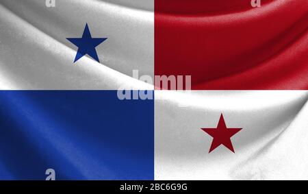 Realistische Flagge Panama über die gewellte Oberfläche des Gewebes Stockfoto