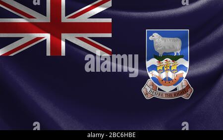 Realistische Flagge der Falklandinseln an den gewellten Oberfläche des Gewebes Stockfoto