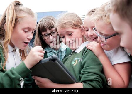 Schüler der Junior School während eines Wissenschaftsfeldausflugs im NETPark in Sedgefiled, County Durham, Großbritannien. 19/7/2017. Foto: Stuart Boulton. Stockfoto