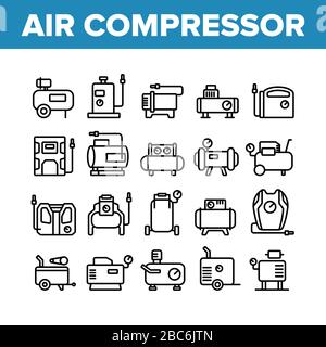 Symbole Für Die Sammlung Von Luftkompressoren Setzen Vektor Stock Vektor